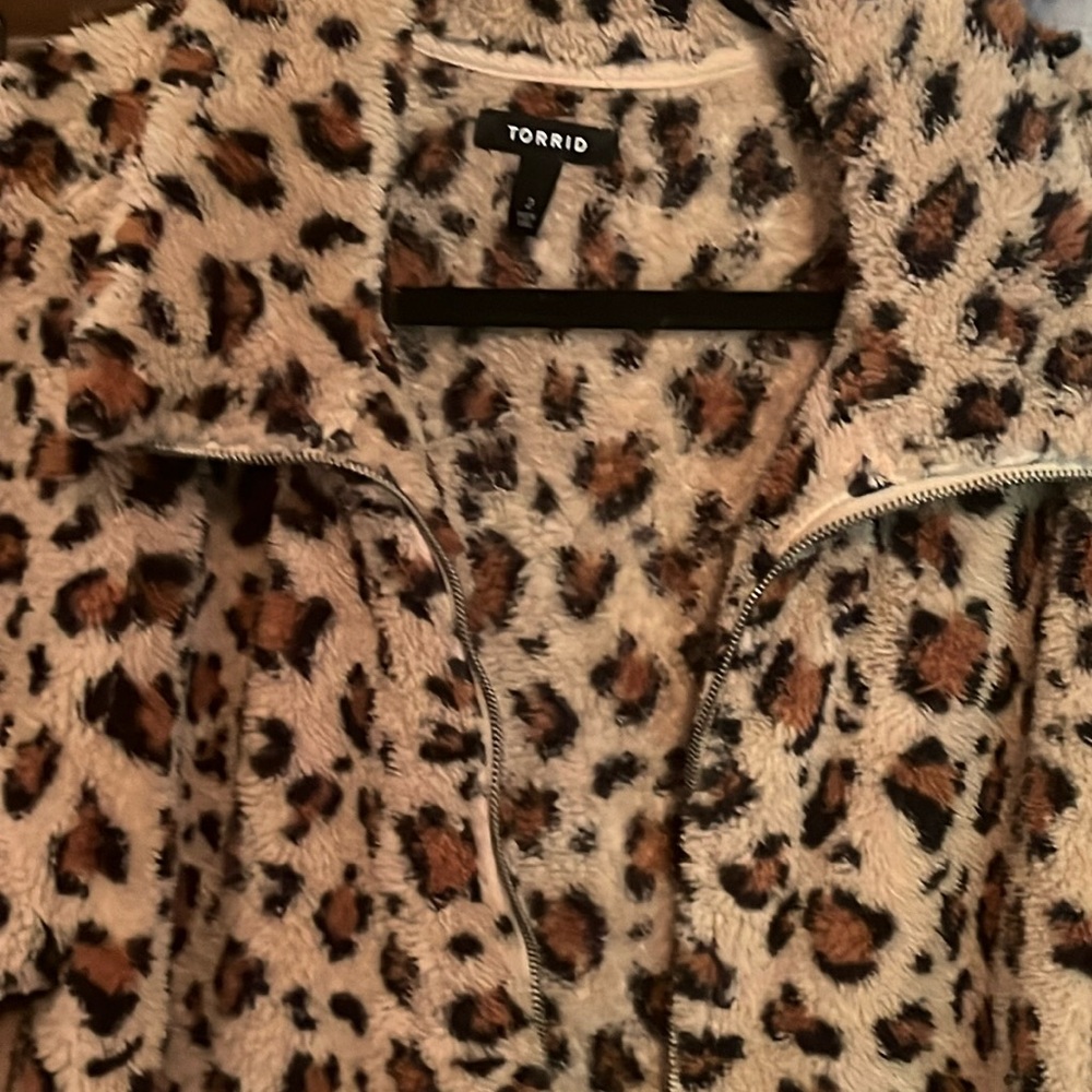 Leopard print zip up sweater coat